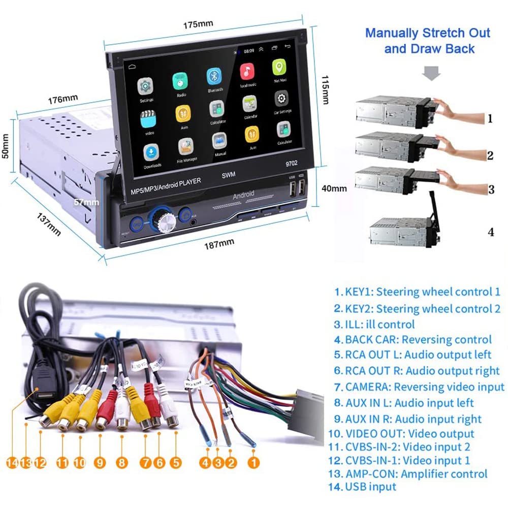 Hikity Android Car Stereo Single Din with Sat Navi Bluetooth Car Radio