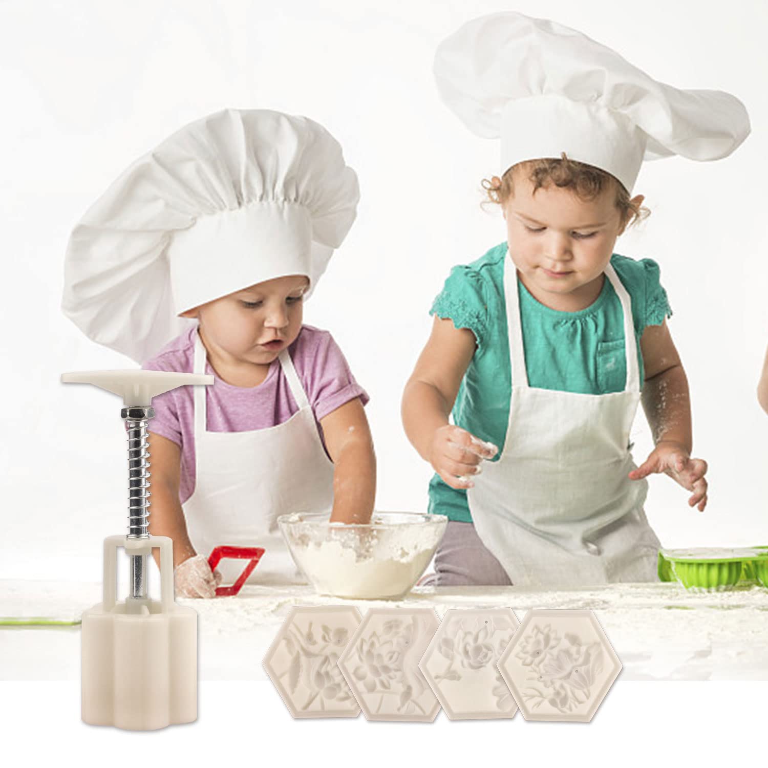 Mooncake Form Mit 4 Stempeln – Gänseblümchen-Design, Für Kekse & Gebäck (ABS, 14,5 Cm)