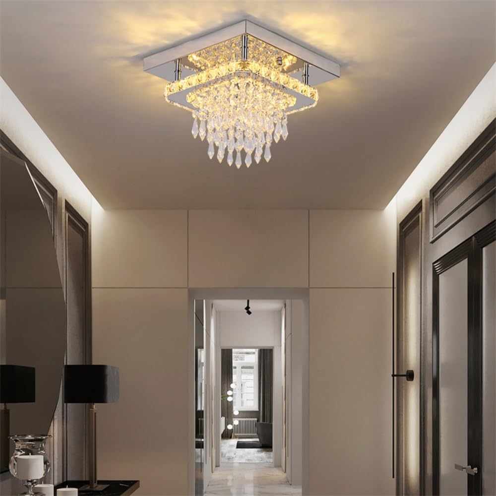 Jybnbbe 25*20Cm Small Crystal Chandelier Flush Mount Ceiling Light Fixtures, Modern Crystal Led Ceiling Lamp Dimmable Cool Light/Warm Light/Natural Light,25 * 20Cm