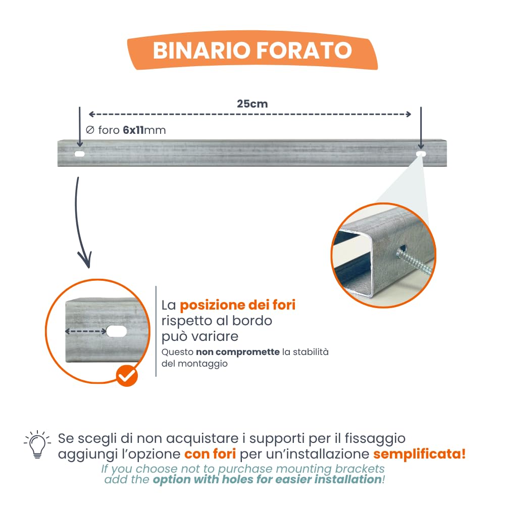 TENDAGGIMANIA Rail Porte Coulissante MODULAIRE en Fer Galvanisé 200 CM +Glissiers INCL (Chaque Poulie supporte 35kg)- Convient pour Bâches, Portes Coulissantes, gazebo pergolas