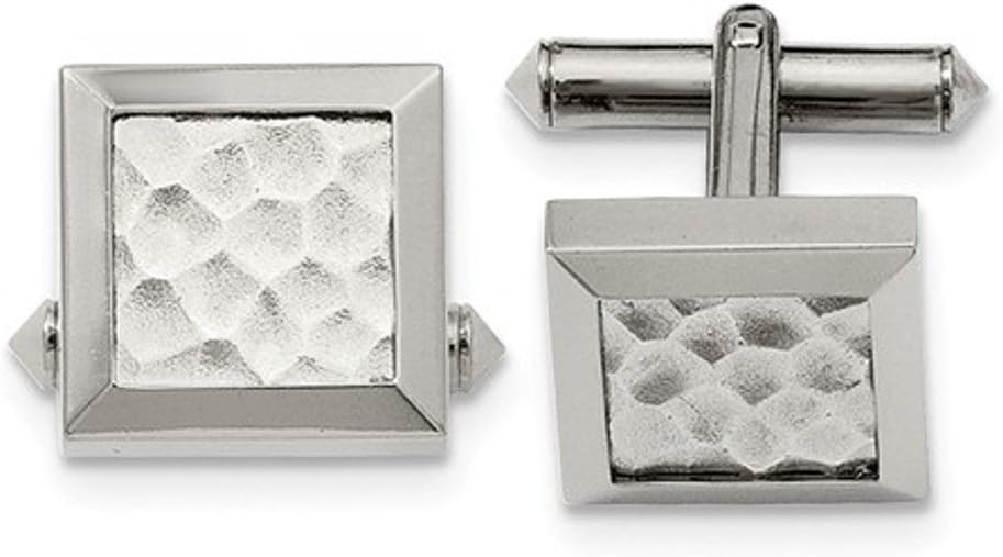 Titanium Satin-Brushed Hammered Square Cuff Links, 16MM
