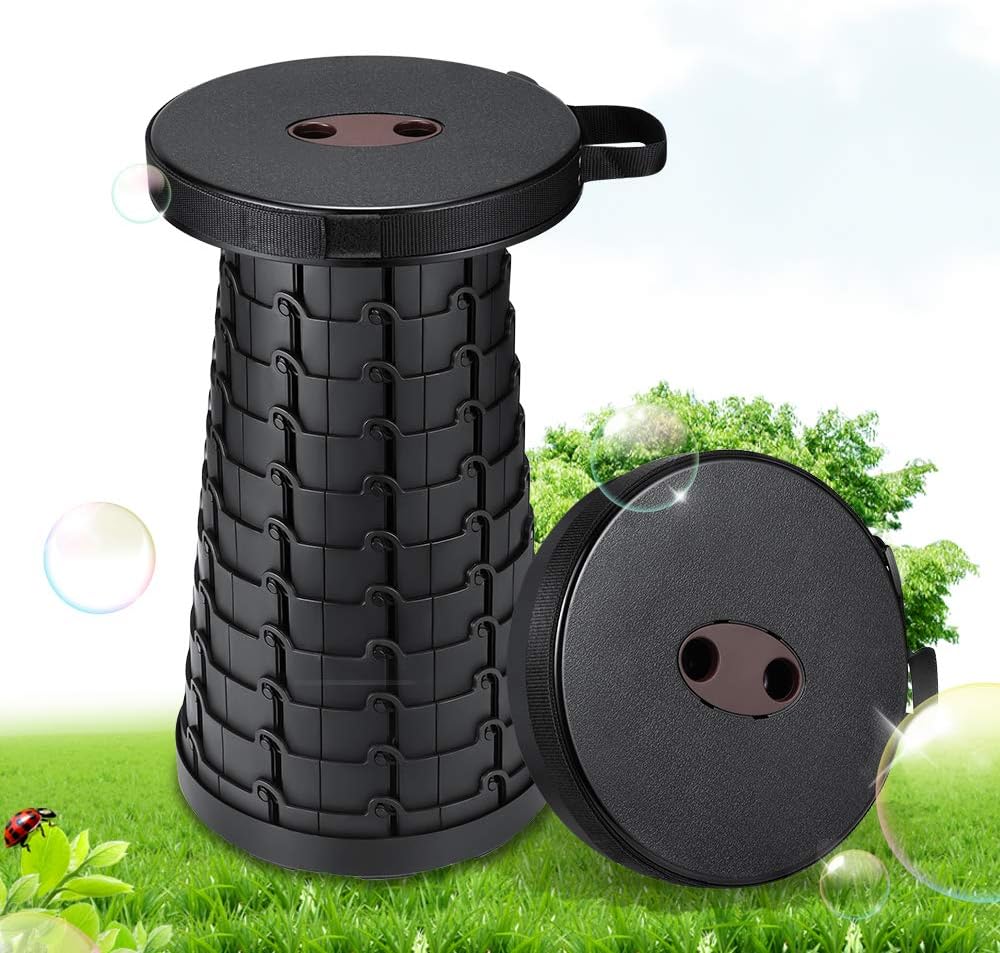 HOKLAN Retractable Folding Stools Sturdy Portable Lightweight Plastic Stool for Camping Travel, Adjustable Height Holds up 287 Lbs, Outdoor Indoor,Fishing BBQ Garden Collapsable Folding Stool Chair
