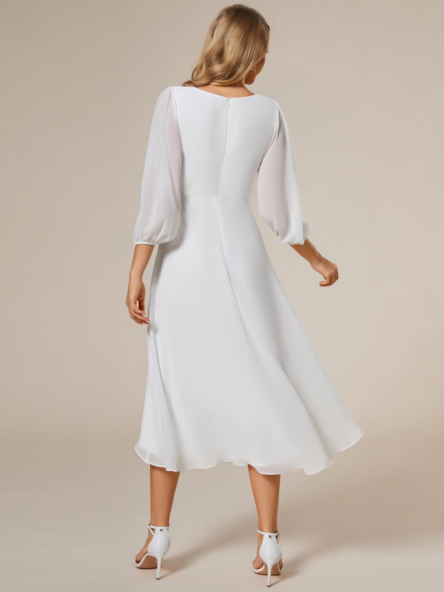 Ever-Pretty 01926 Robe plissée en Mousseline de Soie avec col en V et Manches Longues pour Femme