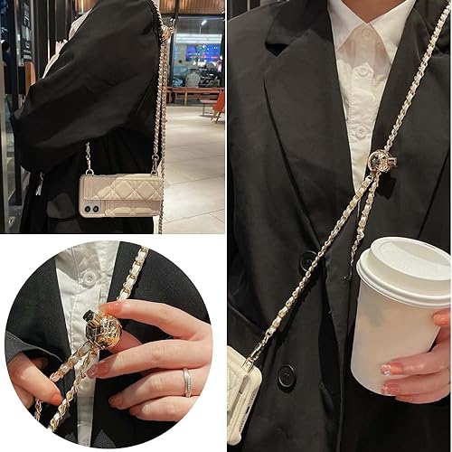 Miniatura 6 de Cadena cruzada para teléfono celular, correas ajustables para teléfono, correa de hombro de cuero y metal, con parches de sujeción para teléfono,