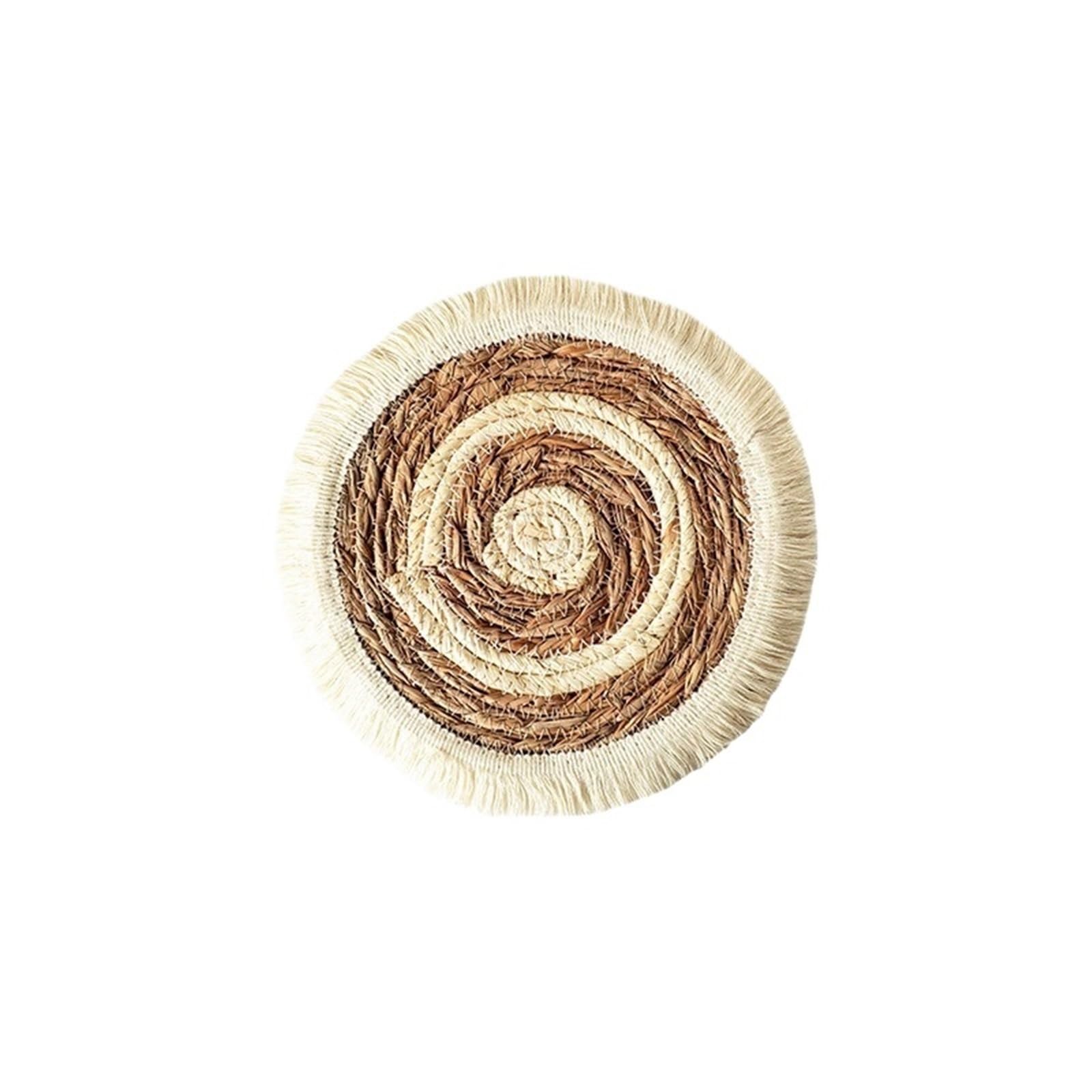 Placemats 2pc Tassel Woven Placemat Thick Mat Bushel Cup Coaster Table Plate For Wedding Dinning Decoration(Small)