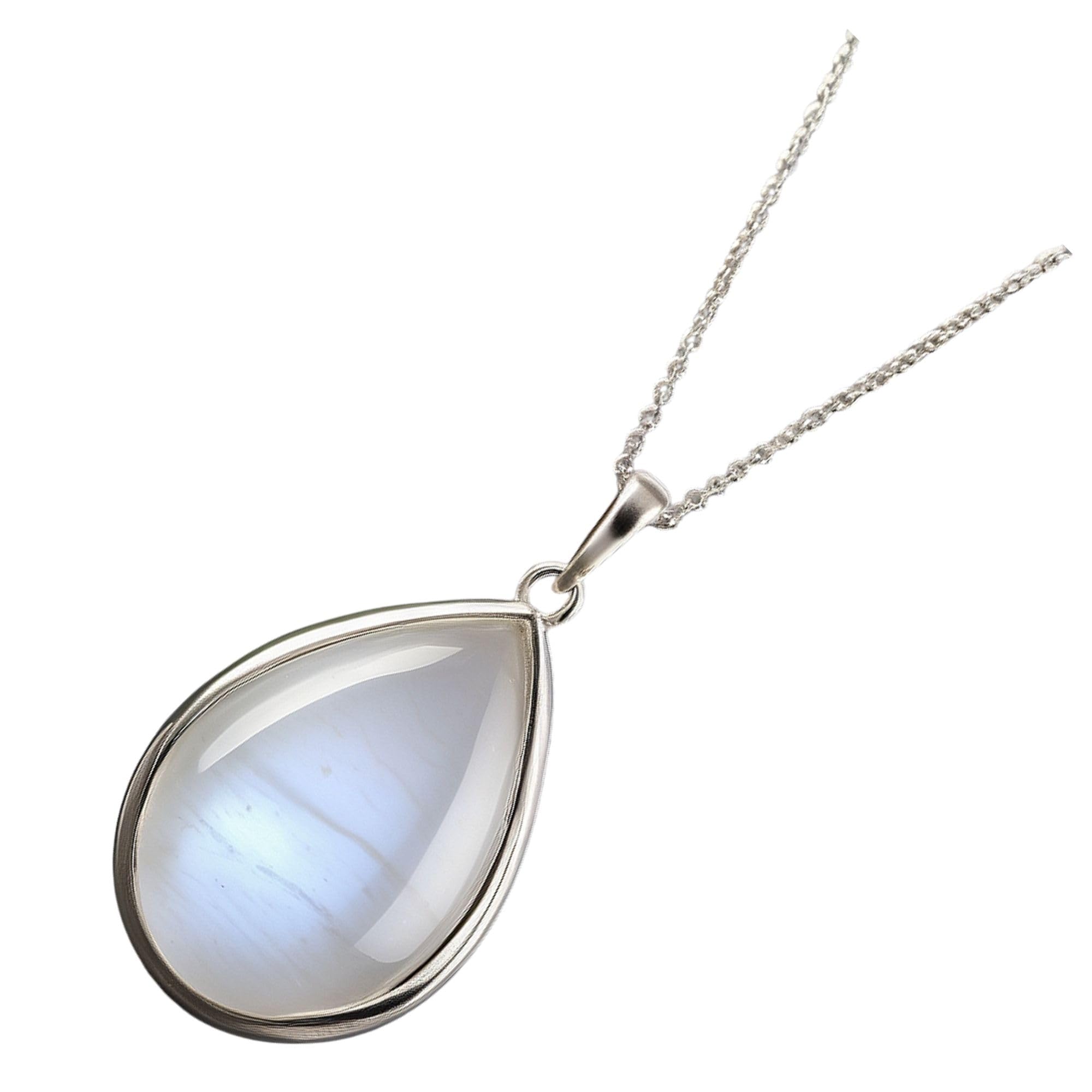 Mondstein Halskette Damen aus reinem 925 Sterling Silber - Echter Mondstein Edelstein Schmuck - Frauen Halskette in Tropfenform