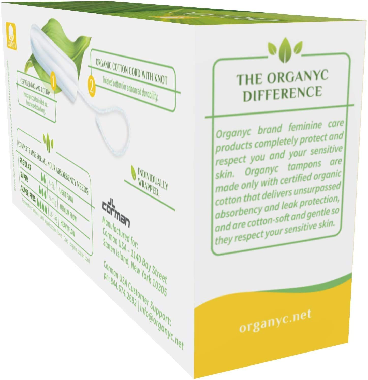 Organyc Tampons Regular ze 100% bawełny biologicznej, 4 sztuki w opakowaniu (4 x 16 sztuk)