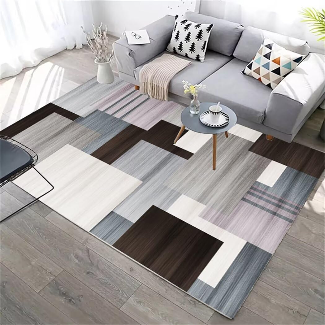 Tapis de chambre fille bleu doux motif géométrique salon 140x210