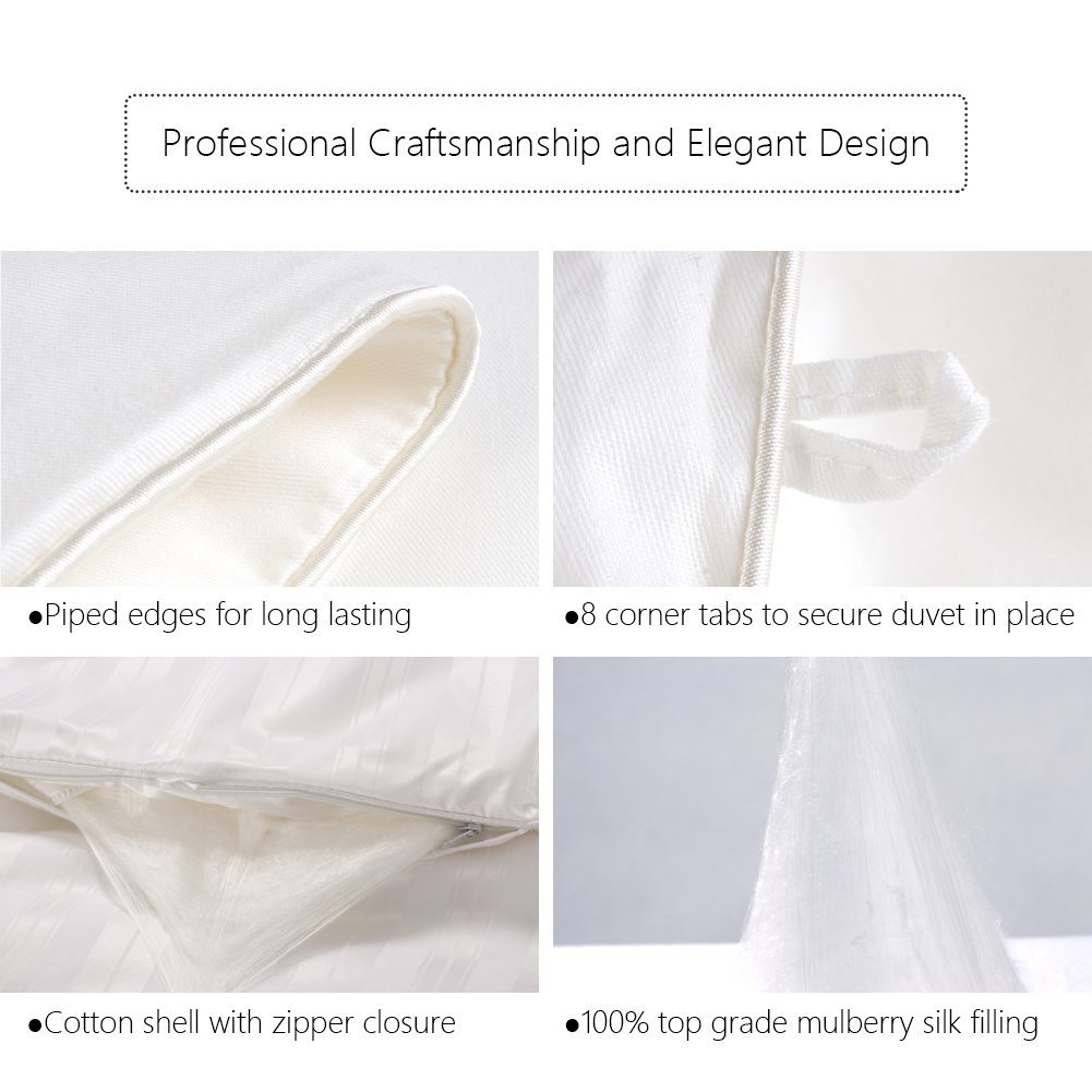 THXSILK Silk Comforter for Summer with Cotton Shell, Silk Filled Comforter,Silk Quilt, Silk Duvet -Ultra Soft, Light Weighted-100% Top Grade Mulberry Silk, Queen Size, White