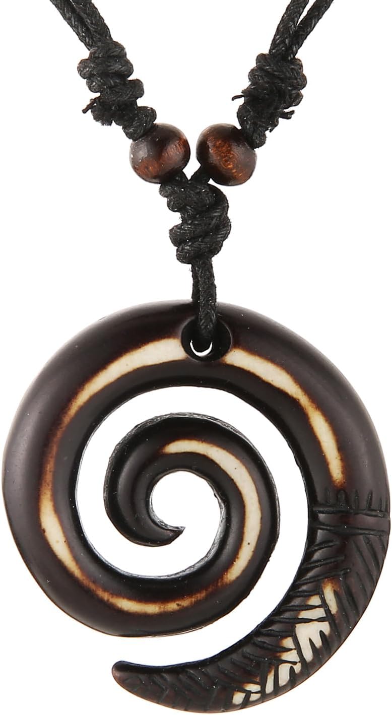 STWTR Pendant Necklace for Men and Women Tribal Style Antique Engraved Spiral Swirl Hook Pendant Necklace