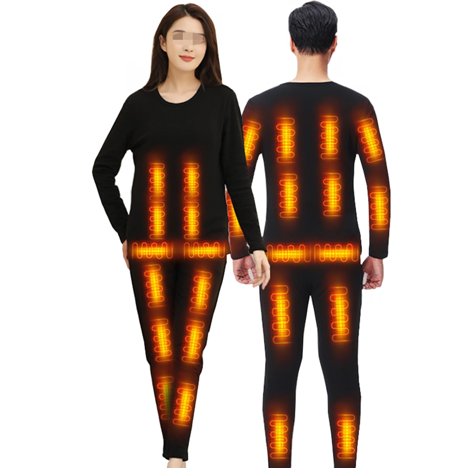 Set di Biancheria Intima Riscaldata Donna Uomo, 24 Zone di Riscaldamento, Maglia + Pantaloni Termici Base Layer Elettrica USB, Set di Biancheria Intima Termica per Sci Pesca Moto,L,Men
