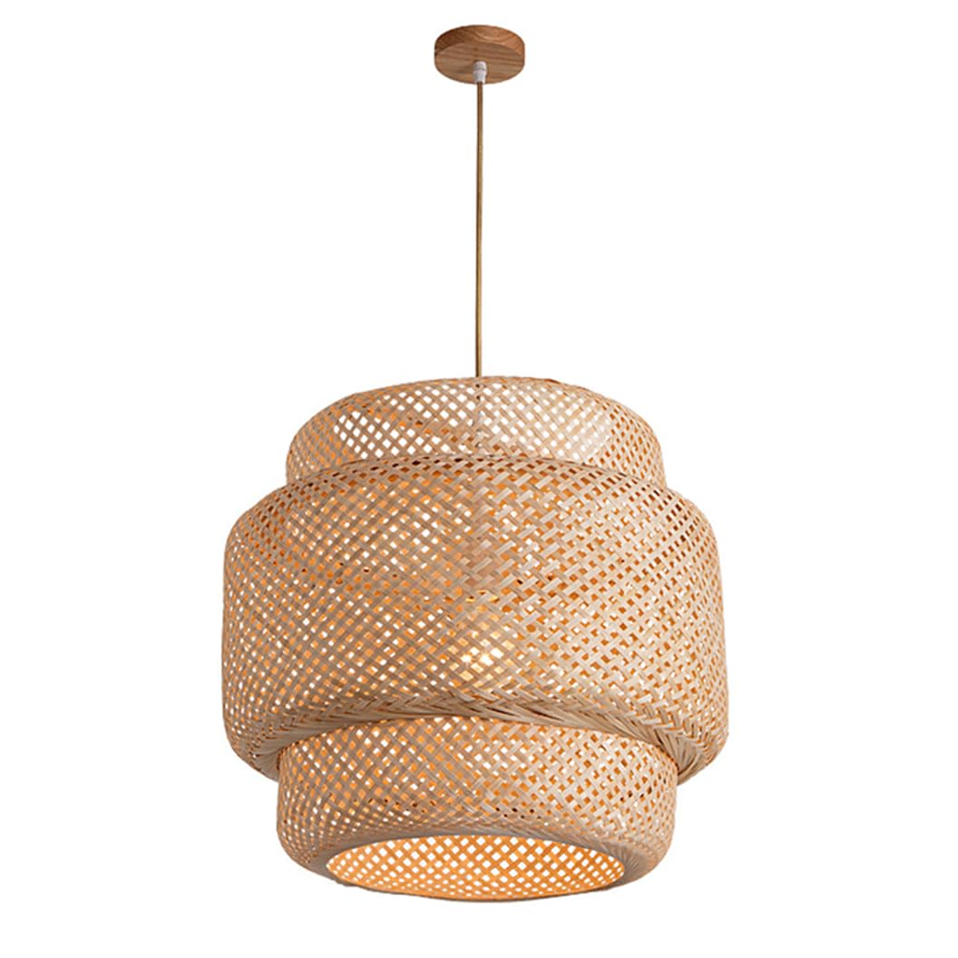 SHUANGZ 3 in 1 Bamboo Cage Chandelier Southeast Asia Style Pendant Lamp Shade Creative Handmade Bamboo Lamp Beige Wicker Lantern E26 Socket for Japanese Bedroom Kitchen Island Bar Living Room