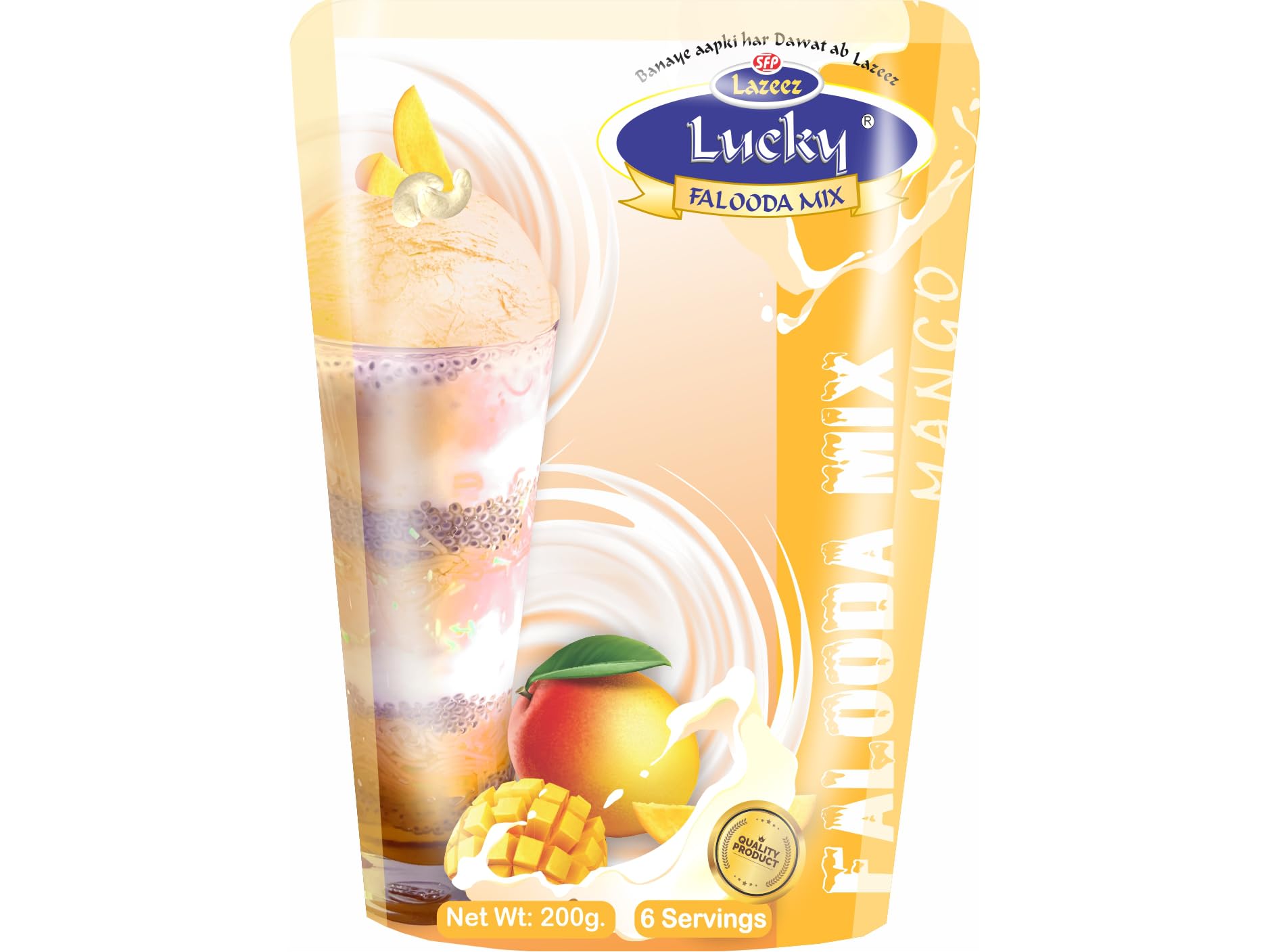 Lucky Falooda (Mango) Ready Mix | Rich, Creamy, Dessert Drink | Just Add Milk |Sweet & Creamy Indian Drink with Basil Seeds & Vermicelli | Ready-to-Make Treat |Milkshake| 200g.x2 [Pack of 2]-image-39