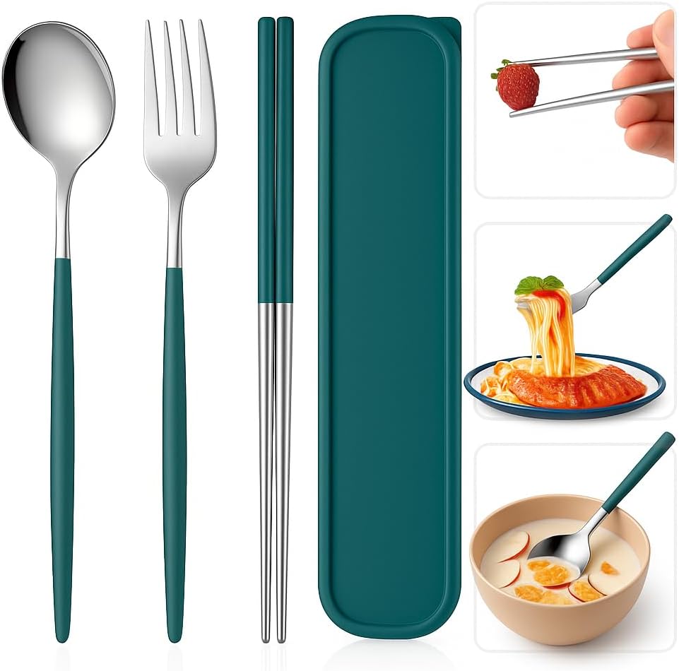 AMERTEER Silverware Utensil Set - Stainless Steel Flatware Silverwear Sets Cutlery Include Chopsticks Fork and Spoon Cubiertos Kitchenware | Kitchen, Home, Dishes, Dinnerware Sets