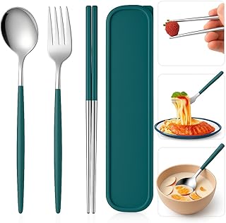 AMERTEER Silverware Utensil Set - Stainless Steel Flatware Silverwear Sets Cutlery Include Chopsticks Fork and Spoon Cubiertos Kitchenware | Kitchen