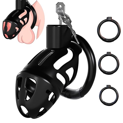 Male Chastity Cage Sex Toys - Lightweight Penis Cage Chastity Device with 3 Sizes Rings and Invisible Lock, Bondage Gear & Accessories Adult Sex Toys for Men Female Adult Toy, Black BDSM Kit