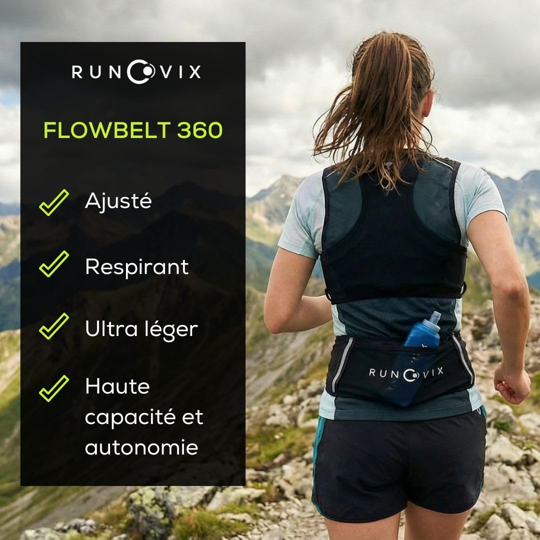 Ceinture Running Femme et Homme Unisexe, Ceinture Course à Pied et Trail avec Porte-Bâtons et Porte-Dossard, Poche Zippée Sécurisée pour Smartphone (M-L)