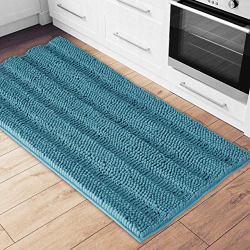 NICETOWN Bathroom Rug Slip-Resistant Absorbent Soft Fluffy Thick Striped Non-Slip Microfiber Dry Fast Bath Mat for Kids Pets Baby Nursery, Dog Mat for