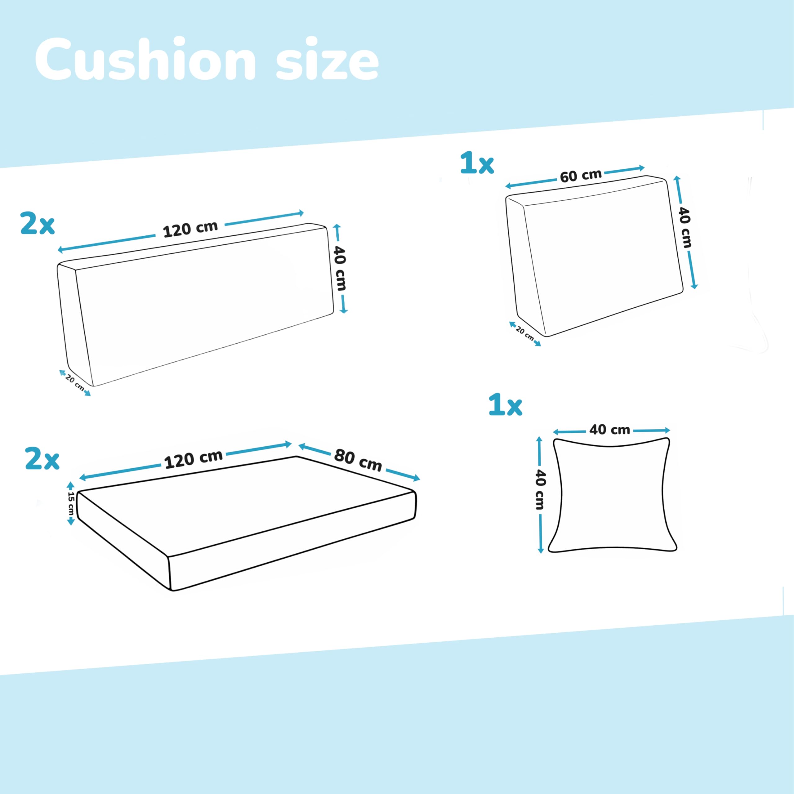 POKAR Euro Pallet Seating Set of 2: 1x seat cushion 120x80cm + 1x back cushion 120x40cm, cold foam, removable covers, Home Garden Furniture DIY, indoor outdoor pillow, without pallets, Beige — view 37