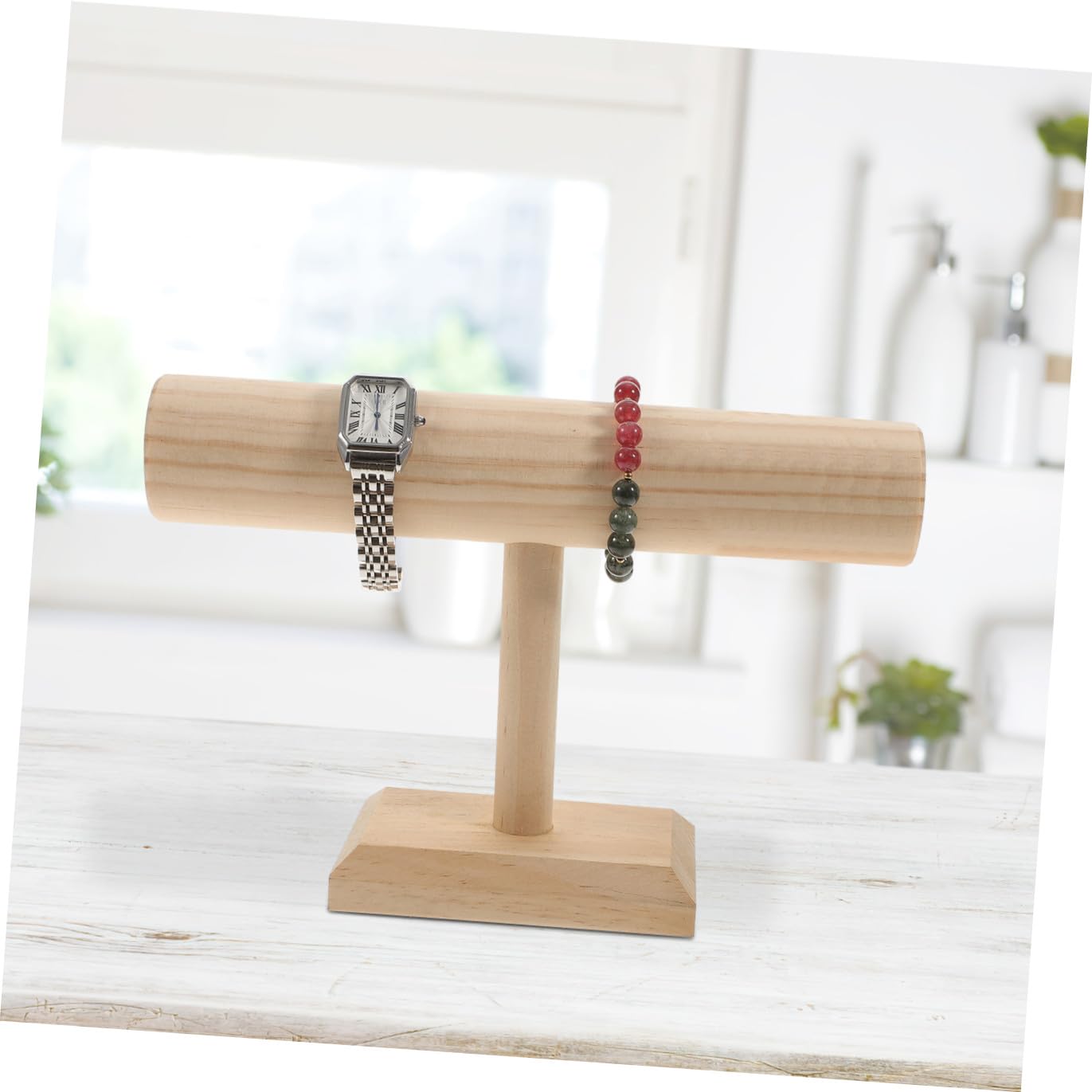Soporte para Guardar Pulseras de Madera Beige Portátil para Reloj