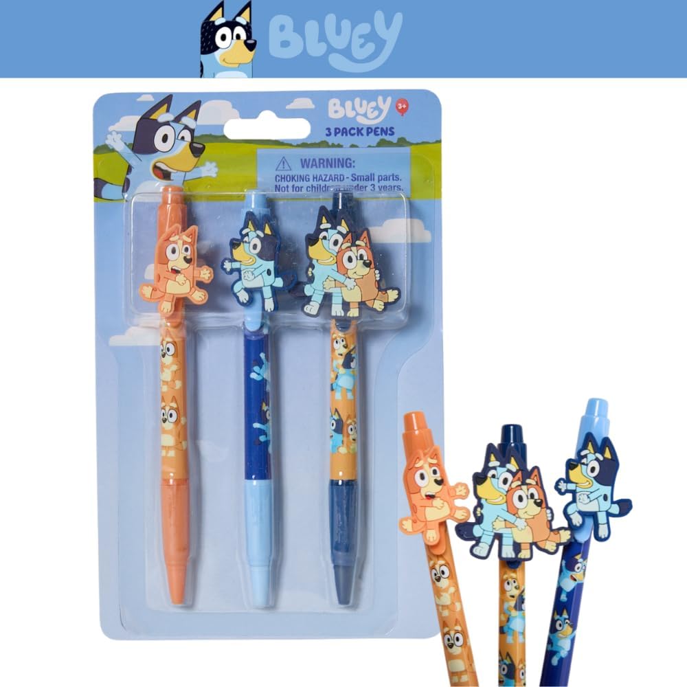 Innovative Designs Bluey Pens for Kids, 3 Pack Pens Set, Cute Pens for Boys and Girls – Bluey and Bingo