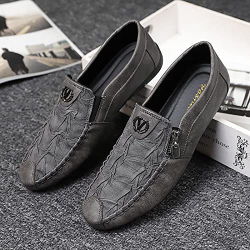 Men's Vintage Leather Zipper Loafers Slip On Comfortable Soft Sole Moccasin Boat Shoes Stylish Casual Driving Walking Shoes2