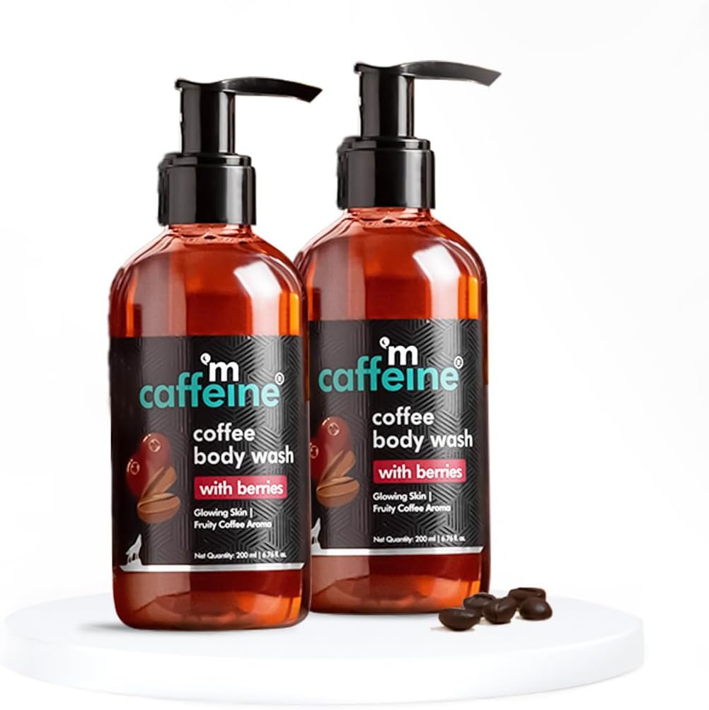 mCaffeine Coffee Body Wash with Berries - Value Pack of 2 | Sweet & Vibrant Berry Aroma | Vit C & E Rich Body Cleanser for Supple Skin | Shower Gel | Sulphate Free Shower Gel for Men & Women - 200 ml