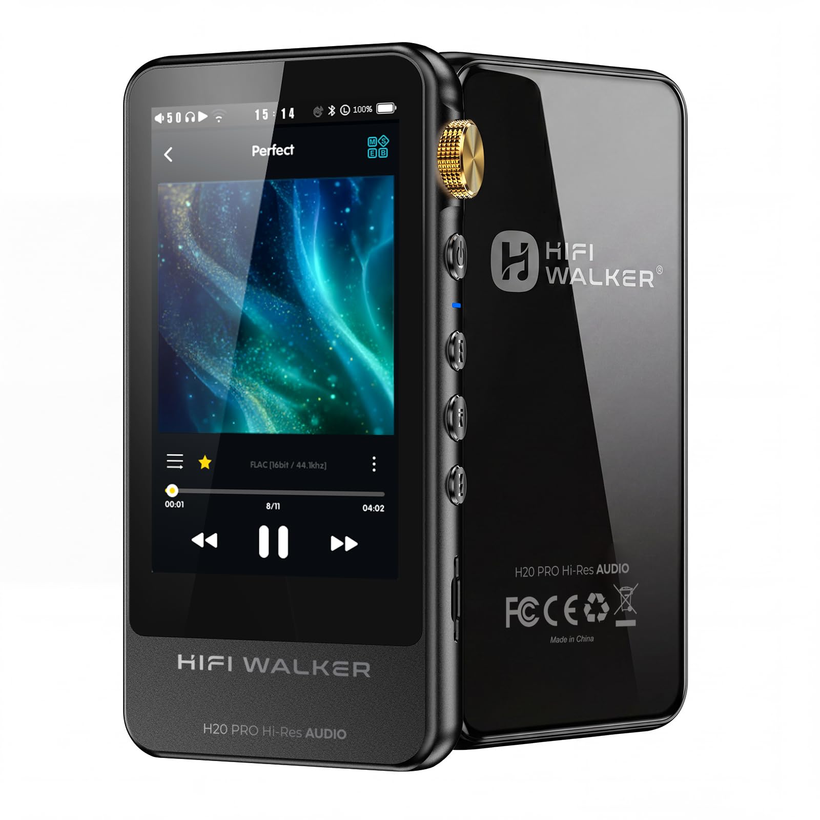 HIFI WALKER H20 Pro Hi-Res MP3 Player mit Bluetooth, 64GB microSD Karte, Lossless Musikplayer mit Dual ESS DAC, 4,4mm Balanced Ausgang, 3,2 Zoll Touchscreen, USB DAC, DSD FLAC WAV