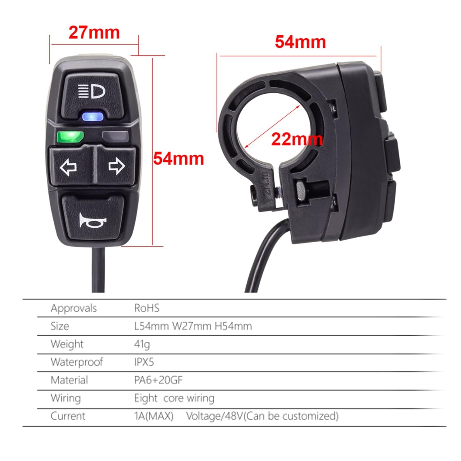 Juego de Luces de Freno y Luces de Giro for Bicicleta eléctrica, Entrada de 24V, 36V, 48V, for Bicicleta eléctrica, con bocina y luz Trasera de Giro