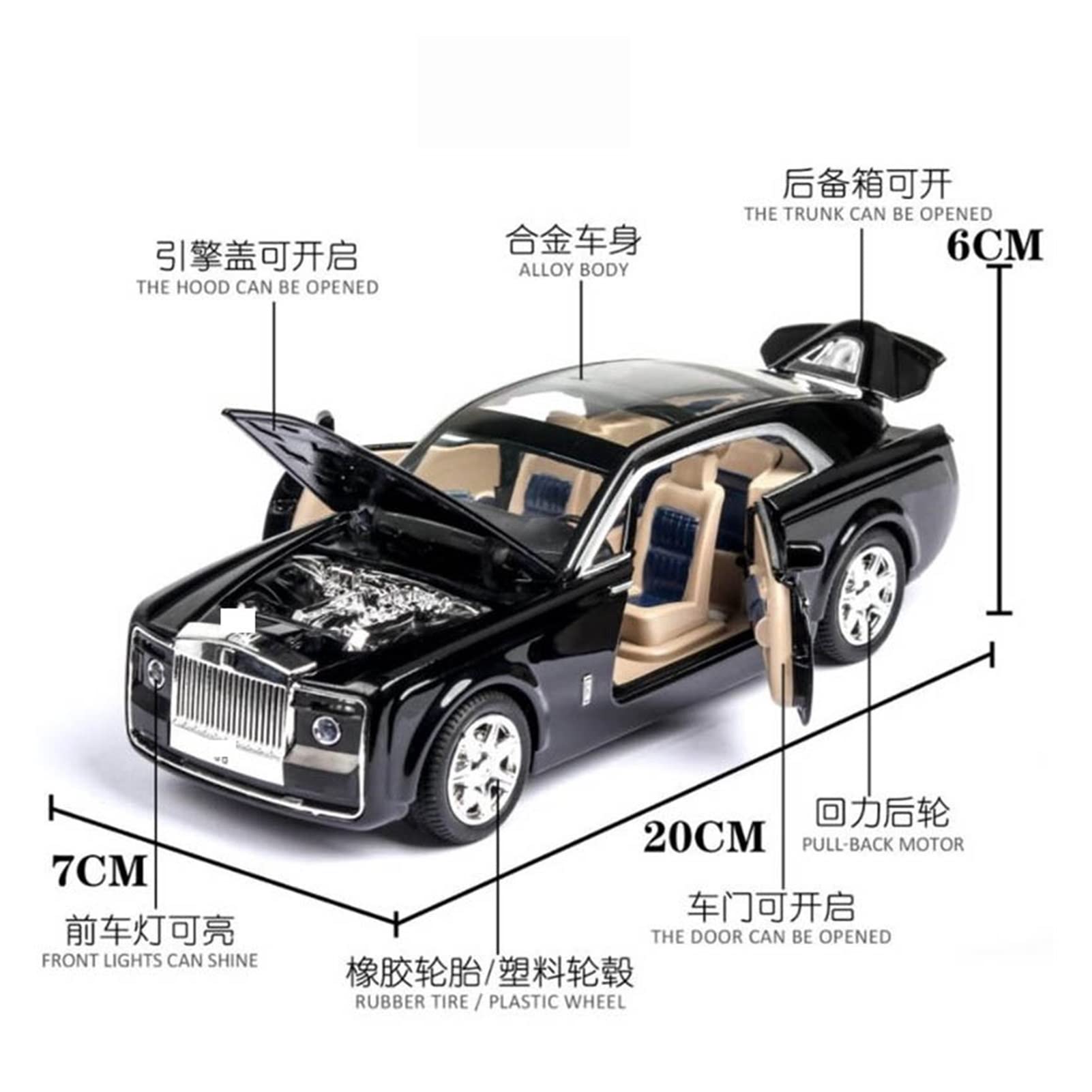 Modello Di Auto Pressofusa In Lega Metallica 1:24 Per Rolls Royce Sweptail(Blue)