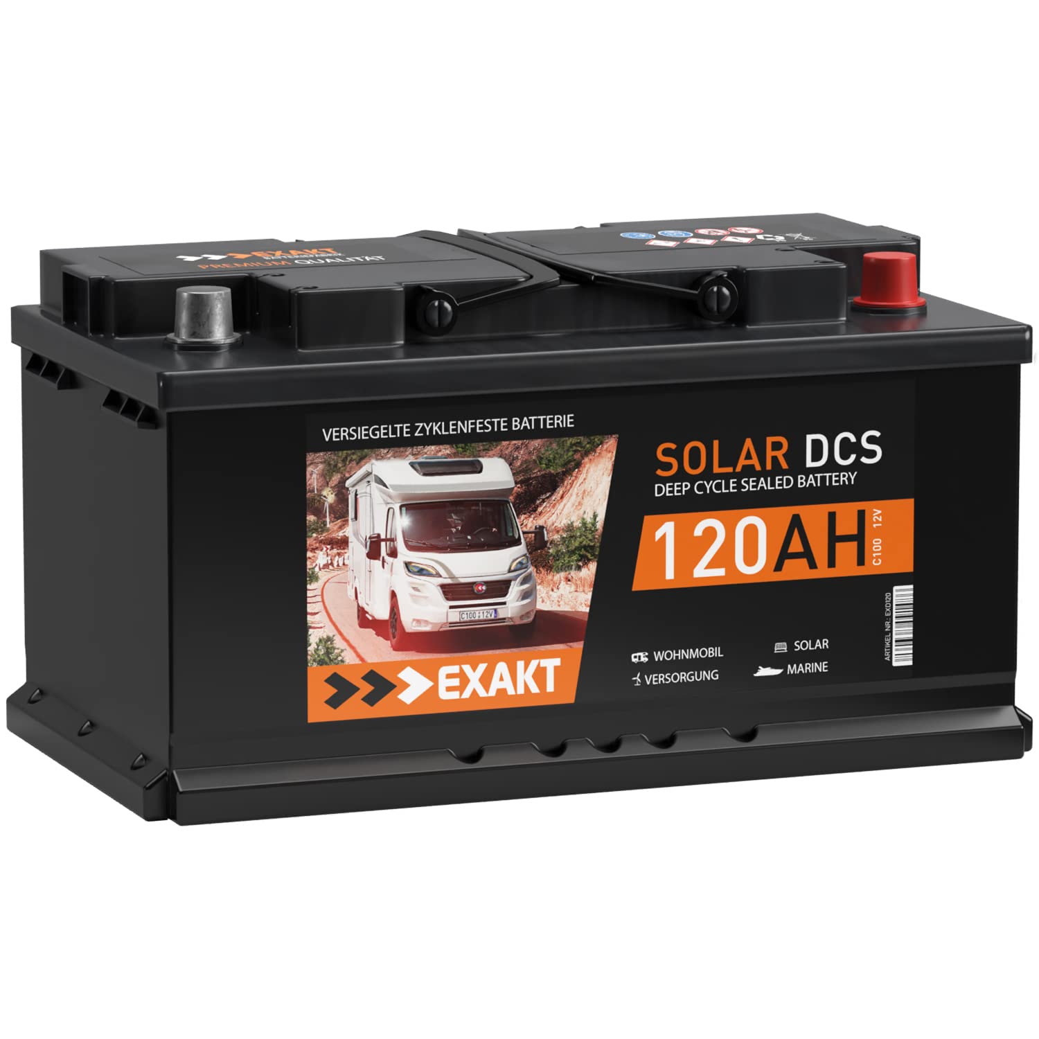 Solarbatterie 120Ah 12V EXAKT DCS Wohnmobil Versorgung Boot Solar Batterie (120AH 12V)