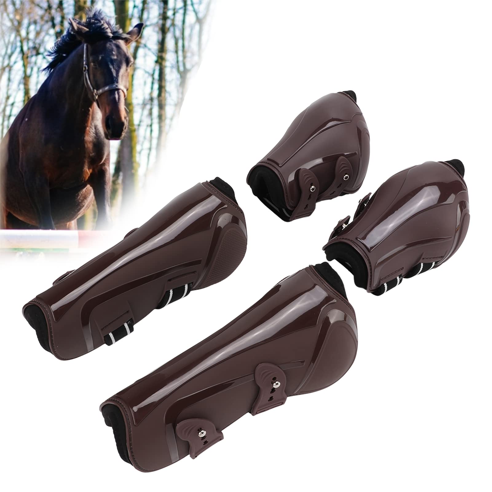 Botas de tendón de salto con frente abierto, 4 piezas de botas de soporte para tendones de caballo, botas ajustables de primera calidad para uso diario ecuestre y ejercicio