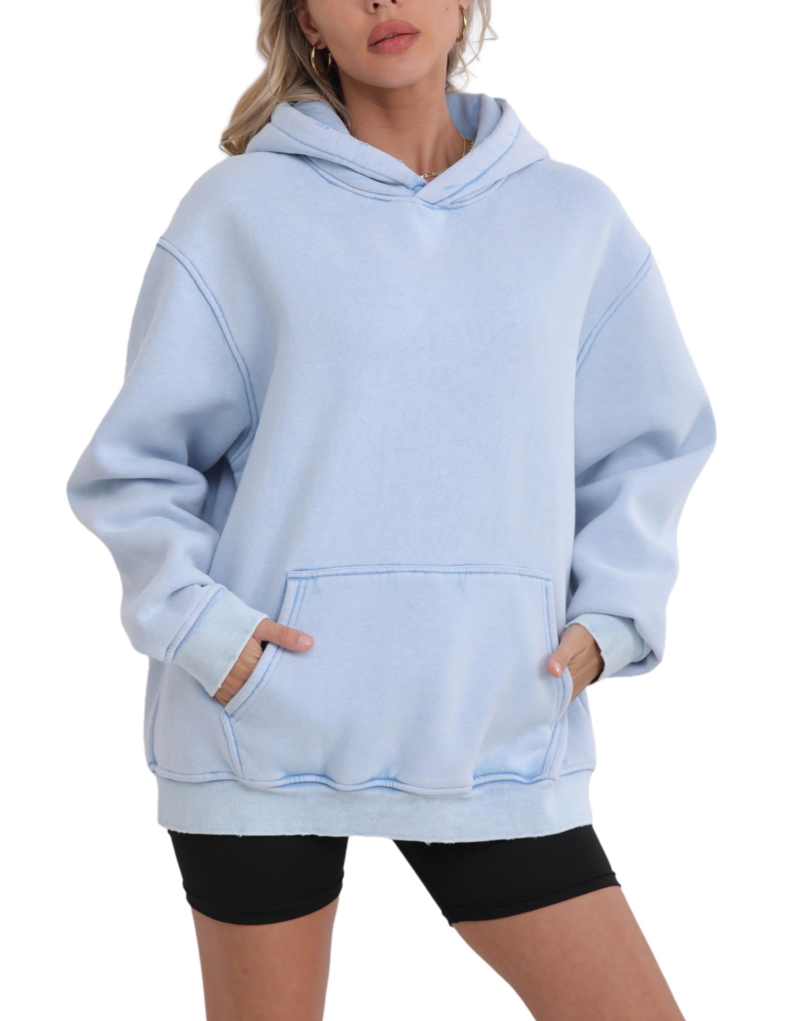 FAIABLE Womens Oversized Acid Wash Hoodie Unisex Heavyweight Fleece Cotton Hoodies Vintage Washed Sweatshirt for Women