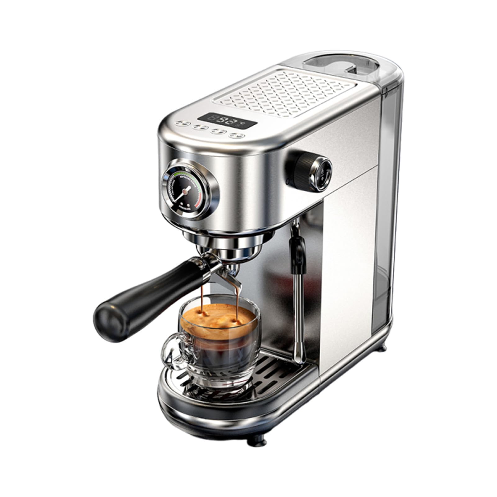 Fockety Macchina per caffè Espresso, Caffettiera in Acciaio Inossidabile da 20 Bar con Montalatte e Serbatoio Rimovibile, Macchina da caffè Professionale Semiautomatica per Casa (Spina europea 220 V)