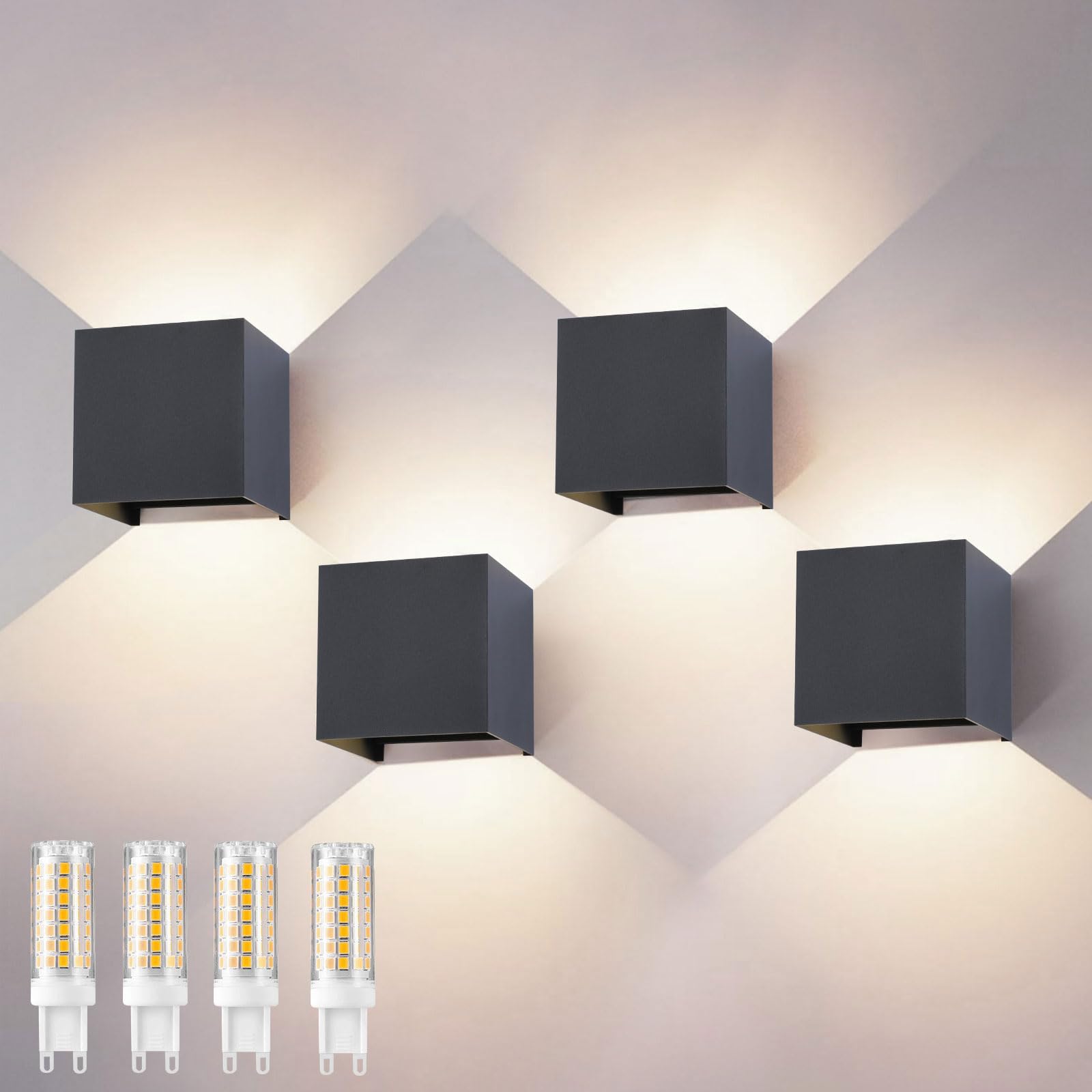 wisdom line G9 LED Wandleuchte Innen/Aussen 4 Stücke Wandlampe Mit Auf und Abwärtsbeleuchtung Einstellbarem Lichtwinkel, Warmweiß 4000K 9W außenlampe Wand IP65 Lampe Außenwandleuchte Anthrazit