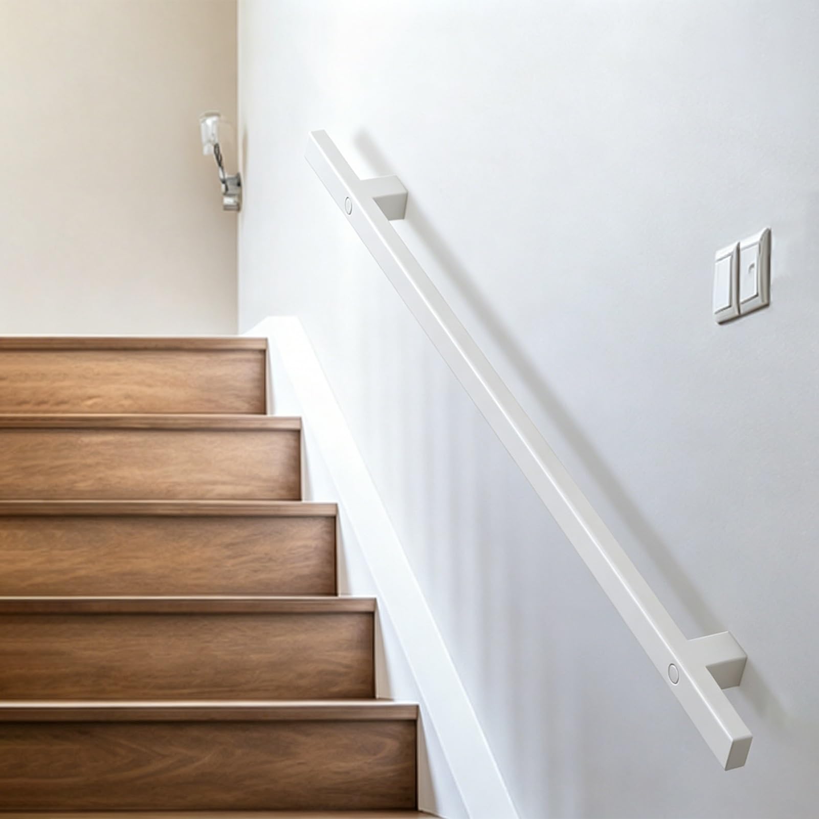 Stairs Handrail Banister for Walls, Modern Home Decoration Staircases Railing Brackets White Metal Wrought Iron Wall Support for Disabled Elderly Kids Long 30-600cm(10ft/300cm)