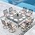 Sophia & William Outdoor Dining Set of 9, Large Square Patio Dining Table with 8 Swivel Rocking Dining Chairs with Cushion, Metal Black sOutdoor Table and Chairs for Garden Backyard Bistro