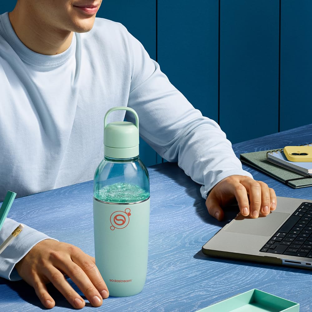 sodastream Fizz & Go Easy Mix – Bouteille isotherme en acier inoxydable 0,9L, double paroi, conserve chaud ou froid jusqu’à 6h, compatible machines, vert menthe