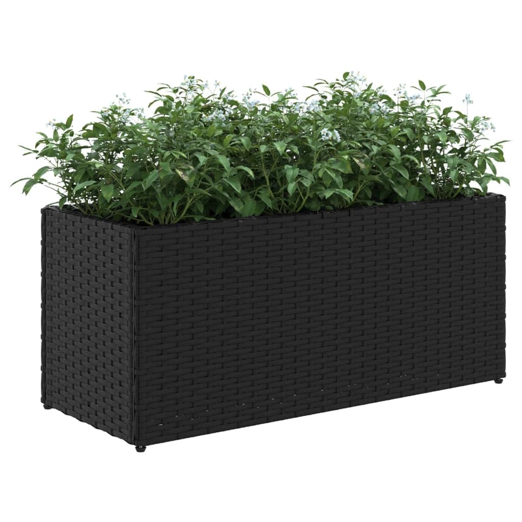 Donice ogrodowe z 2 wkładami 2 szt czarne 72x30x32 cm polirattan stalowa rama dekoracyjne do kwiatów taras balkon