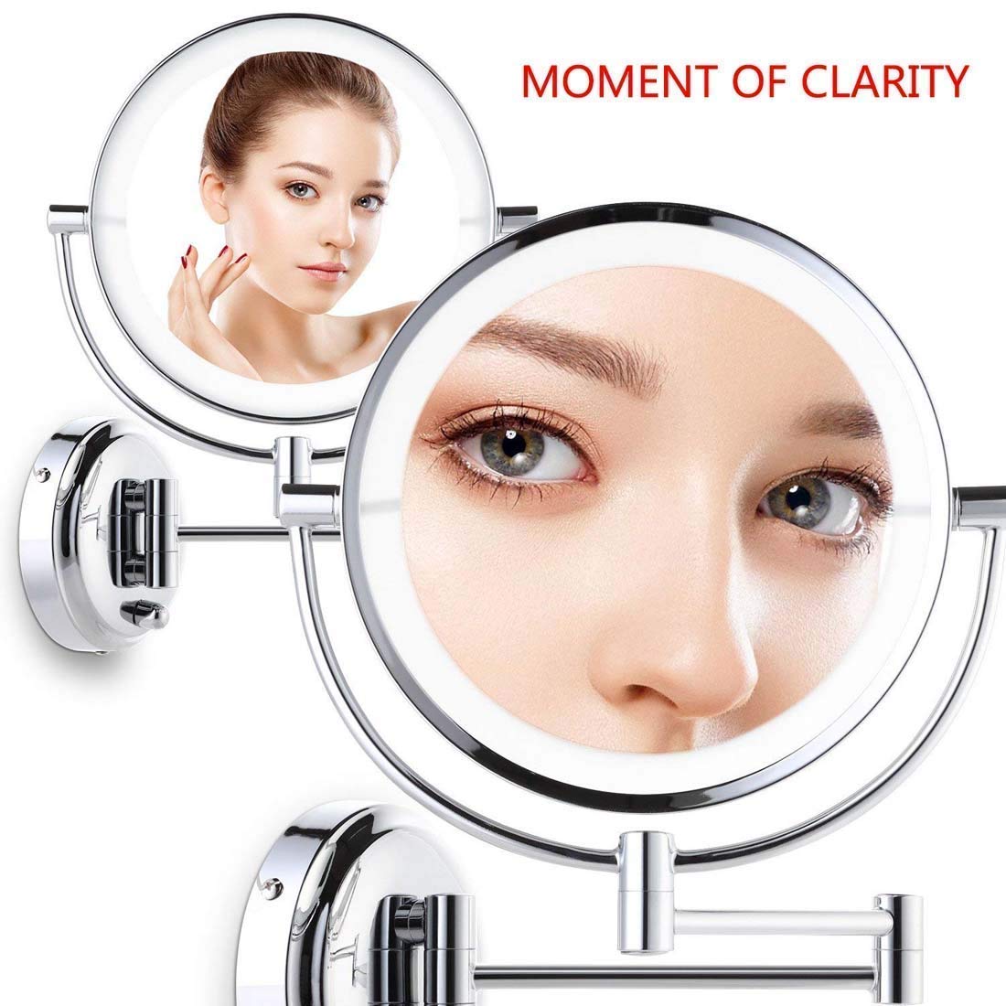 Specchio per Il Trucco da Bagno Specchio da Barba con Specchio cosmetico USB Girevole a 360 Gradi Montato a Parete da 8 Pollici su Due Lati