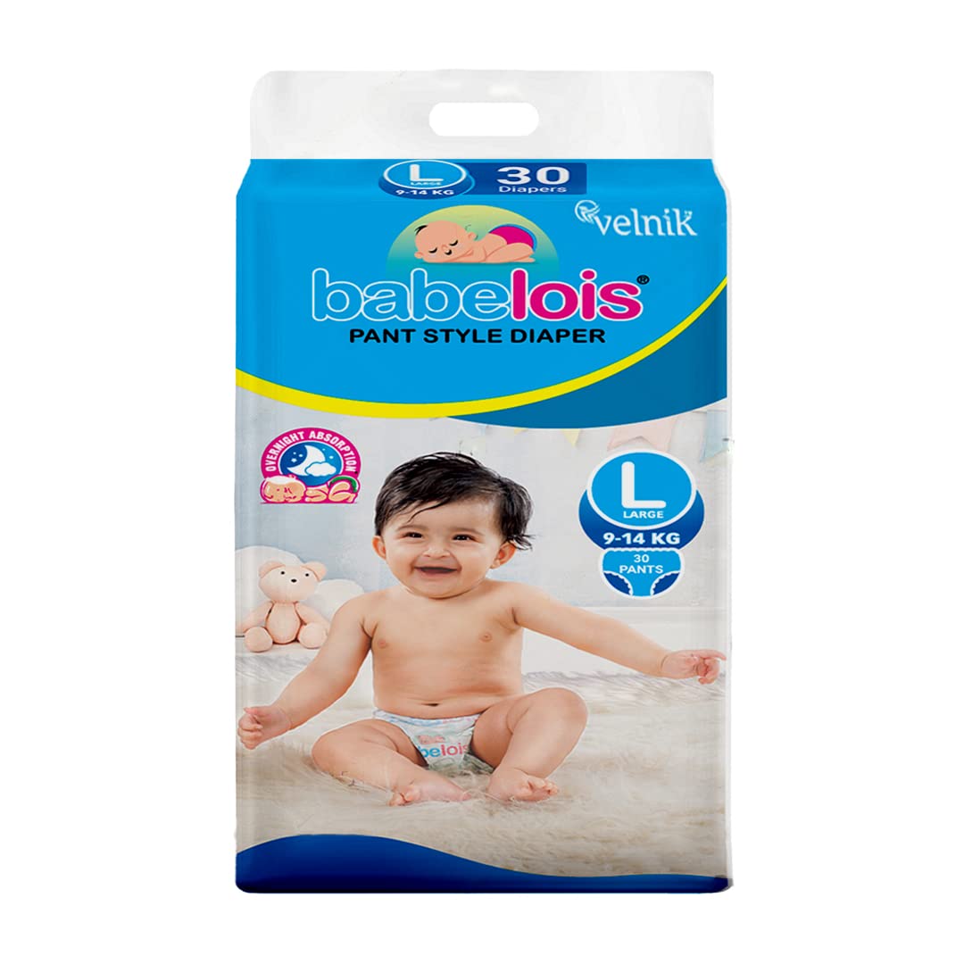 Babelois Pants Style Baby Diaper With Overnight Absorption & Multilayer Leak Guard Baby Diapers L Size, 30 Count | India's Fastest Absorbing Diaper, Patented Dry Xpert Channel, Ideal for 9 to 14 Kgs 2