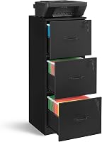 VASAGLE 3-Drawer Vertical File Cabinet, Lockable Printer Stand for Home Office, A4/Letter Files, Ink Black UOFC055B16