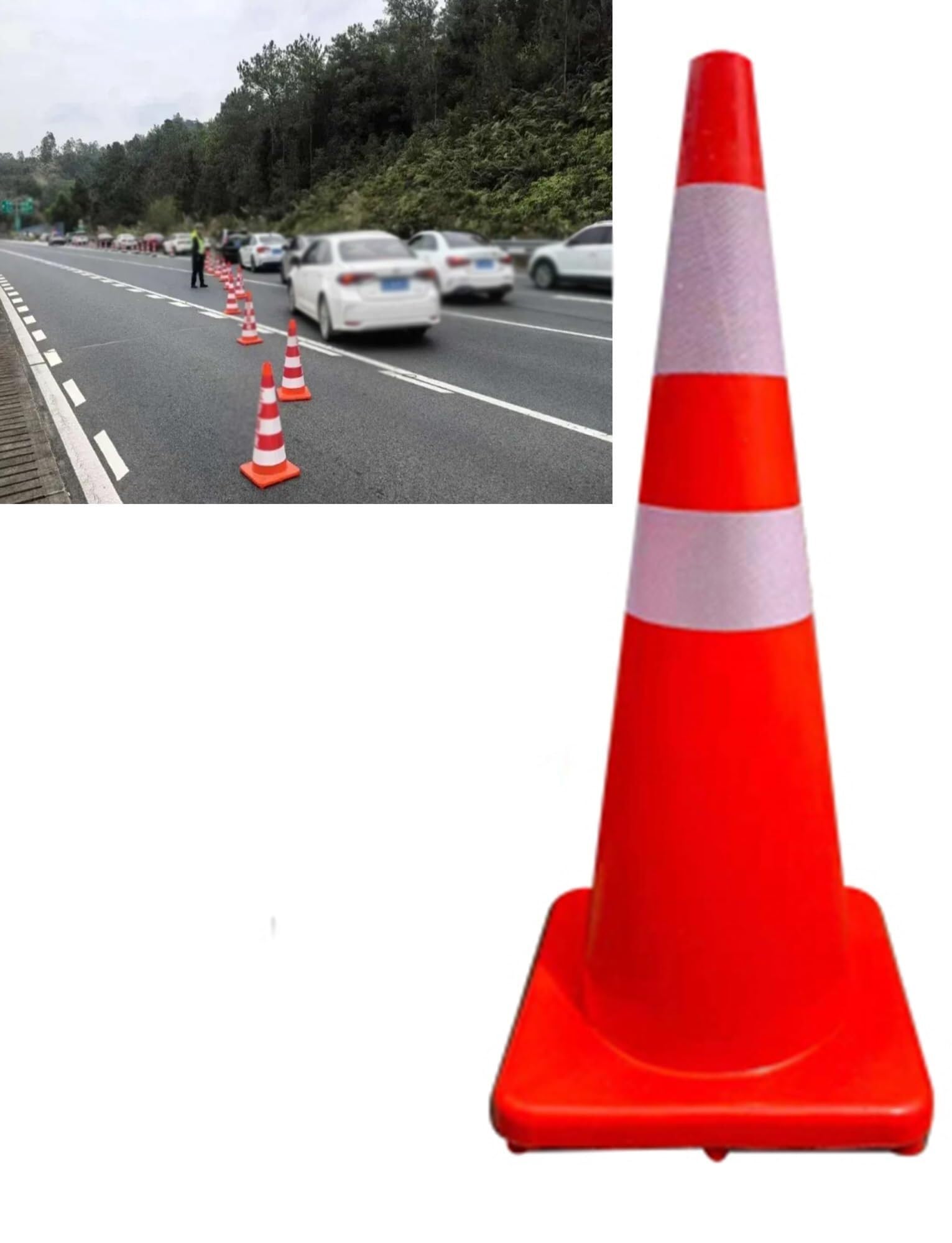 Conos de Seguridad con Tiras Reflectantes para señalización de peligros en Obras, aparcamientos y Carreteras, PVC Comercial, Juego de 4
