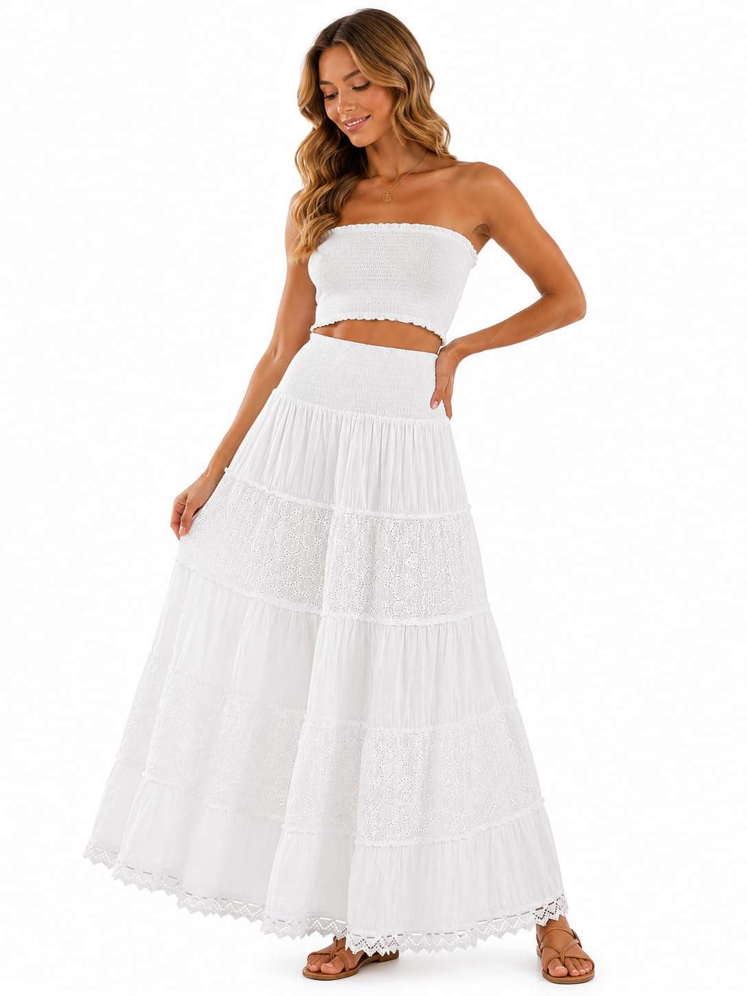 Rangani Women's Cotton Shri Ram Butta Dobby White Maxi Skirt-picture-14