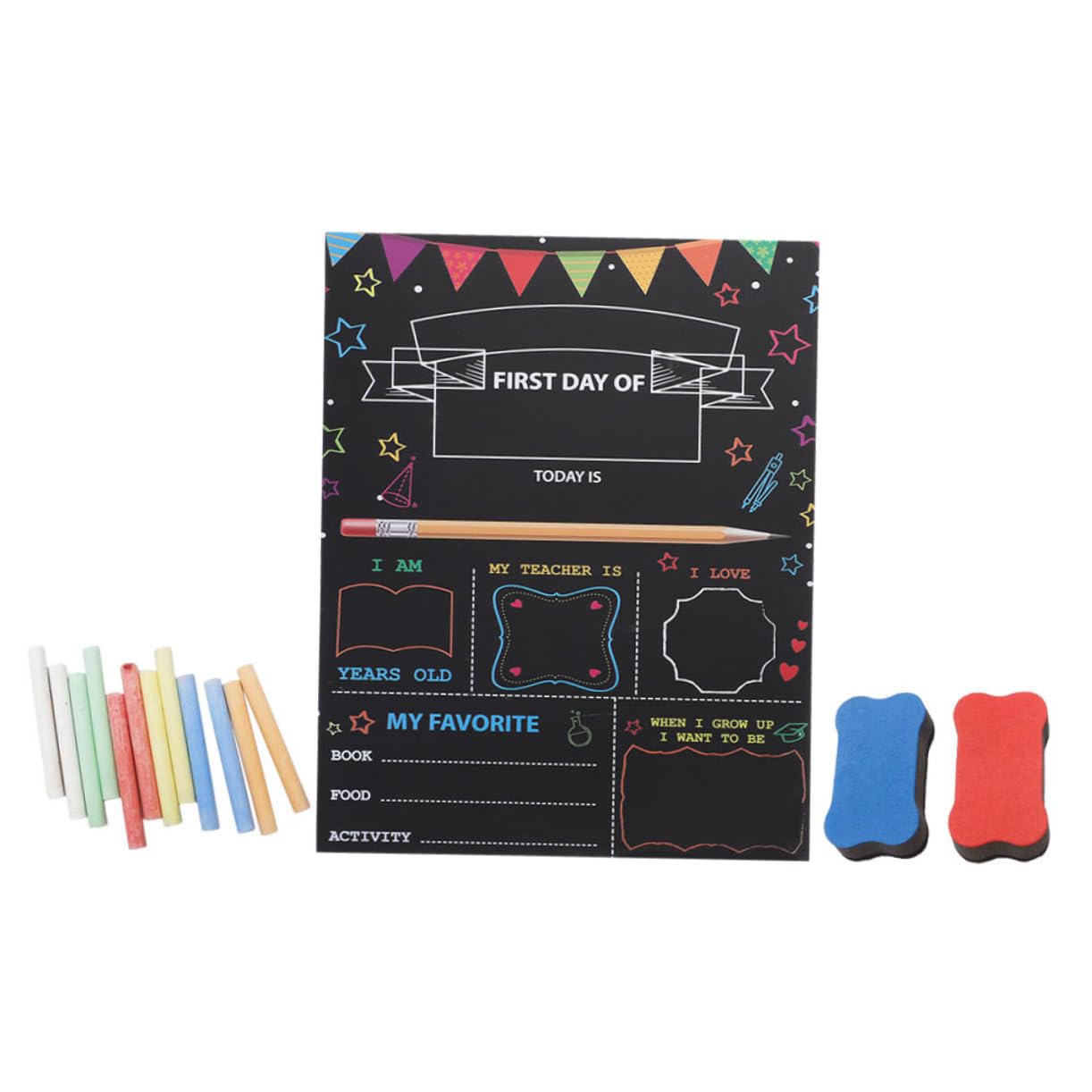 Angoily 1Set Double Sided Chalk Board for Includes Chalkboard Dustless Chalks and Erasers Back to School Sign for First Day of School Photos and Room