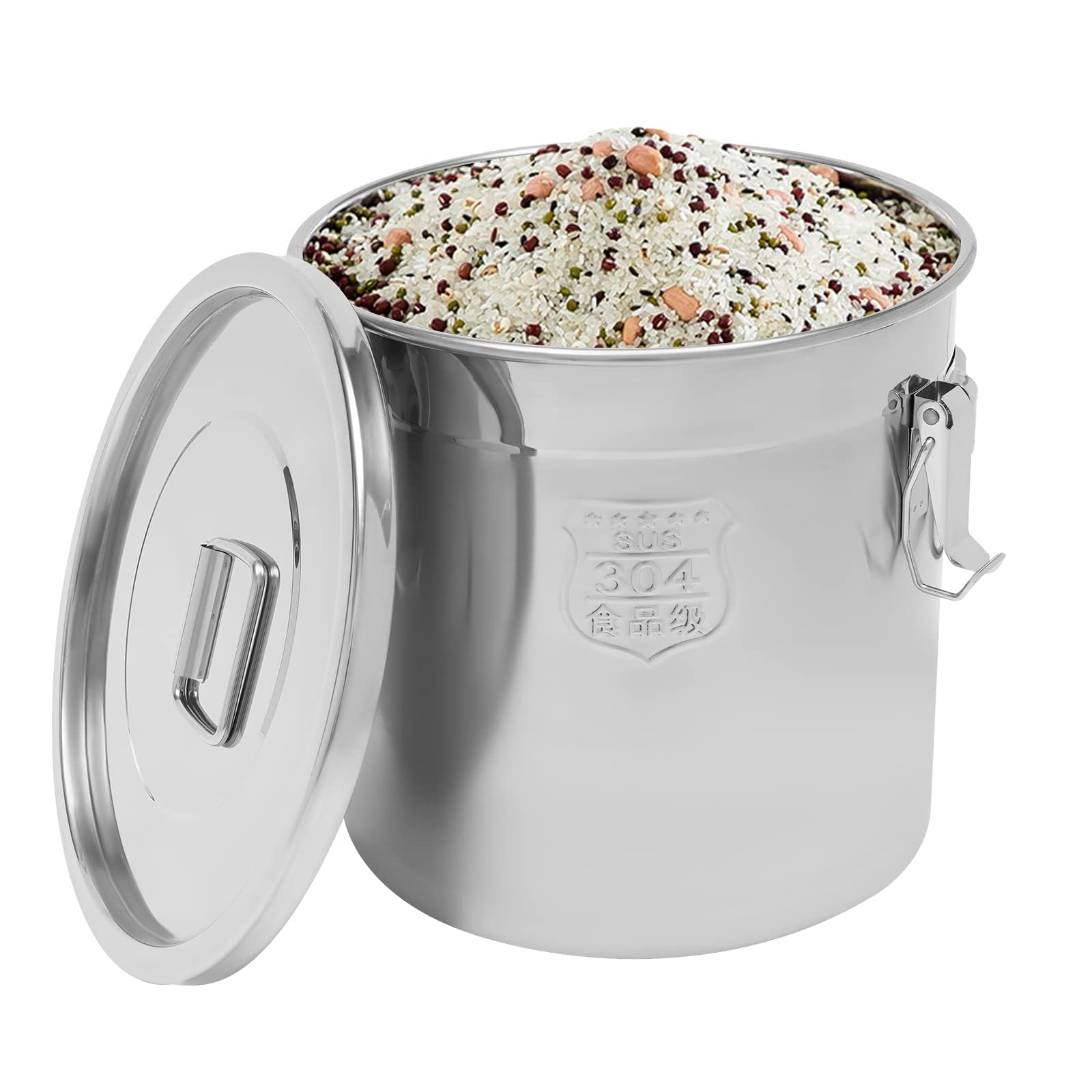 Recipiente hermético de acero inoxidable para cereales de cocina, 6 l - 70 l, recipiente hermético con tapa para guardar diferentes alimentos secos y húmedos (50 L)