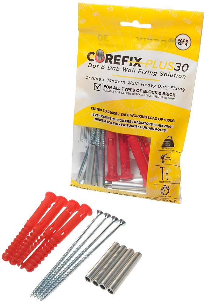 Corefix +30 Dryline Wall Fixing - 4Pk, External Length 120mm, Fastener Material Metal, Fastener Plating Zinc, Head Type Pozidriv, Product Range Corefix - Wall Fixings, Thread Length 73mm, Fasteners &