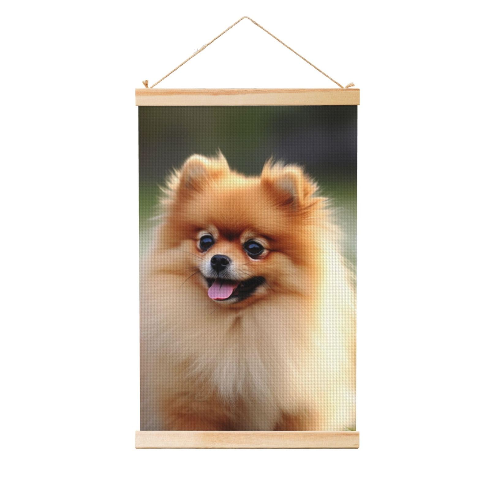 Pomeranian dog Posters Wooden Shaft Hanging Poster Canvas Prints Scroll Wall Art Painting Vintage Wall Banner Modern Artwork Decor for Home Decor Ready to Hang 12"x18"