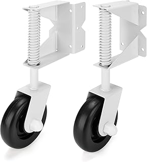 YONSIN 4.3″ Heavy Duty Caster Wheel with Spring Loaded for Wooden Gate Fences, 360 Swivel, Right-Angle Mount Plate for Metal Gate, Yard Fence, 220 Lbs Capacity, L&R, White