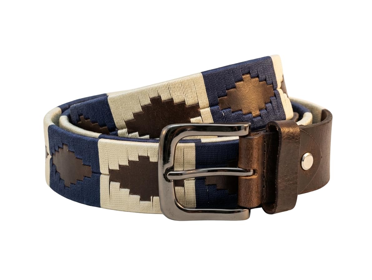 colwin Genuine Leather Polo Belt, Blue and White, Leather with Handstitched Design, Black Buckle, Western, casual finish-picture-28